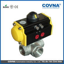 Pneumatic actuator 3pcs 3way T-type cf8m ball valve for beverage factory